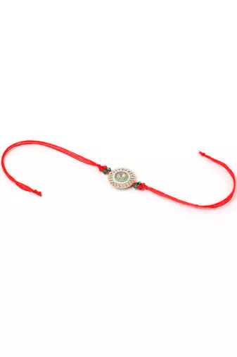 multicolor artificial stones & beads set of 2 bhaiya bhabhi rakhi with roli chawal chandan & mishri