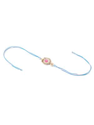 set of 2 multicolor artificial stones & beads floral design bhaiya bhabhi rakhi with roli chawal chandan & mishri 5