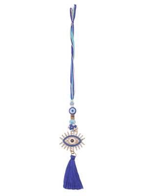 set of 2 blue evil eye artificial stones & beads bhaiya bhabhi rakhi with roli chawal chandan & mishri 3