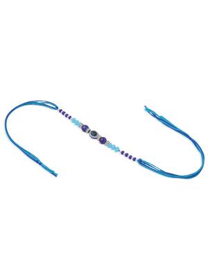 set of 2 blue evil eye artificial stones & beads bhaiya bhabhi rakhi with roli chawal chandan & mishri 4