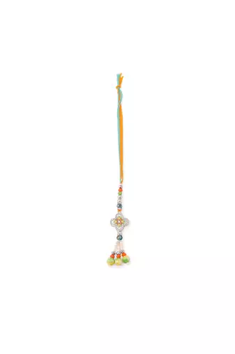set of 2 multicolor artificial stones & beads floral bhaiya bhabhi rakhi with roli chawal chandan & mishri