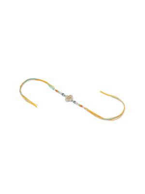 set of 2 multicolor artificial stones & beads floral bhaiya bhabhi rakhi with roli chawal chandan & mishri 4