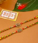 men set of 2 multicolor floral design artificial stones thread rakhi with roli chawal chandan & mishri