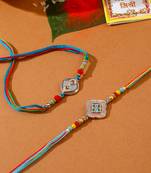 men set of 2 multicolor artificial stones thread rakhi with roli chawal chandan & mishri