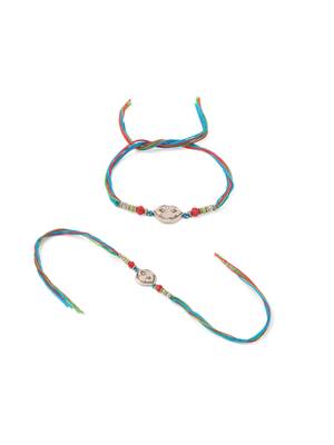 men set of 2 multicolor artificial stones thread rakhi with roli chawal chandan & mishri 3