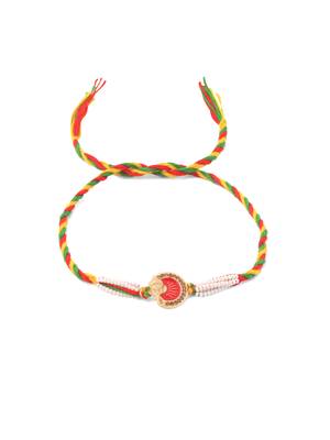 men set of 2 religious designer multicolor artificial stones thread rakhi with roli chawal chandan & mishri 3