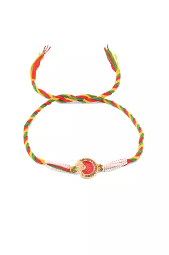 men set of 2 religious designer multicolor artificial stones thread rakhi with roli chawal chandan & mishri