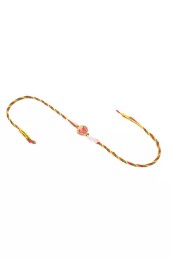 men set of 2 religious designer multicolor artificial stones thread rakhi with roli chawal chandan & mishri