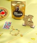 set of 2 multicolor gold toned radha krishna beaded bhaiya bhabhi rakhi combo