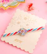 men floral design multicolor artificial stones & pearls thread rakhi with roli chawal chandan & mishri