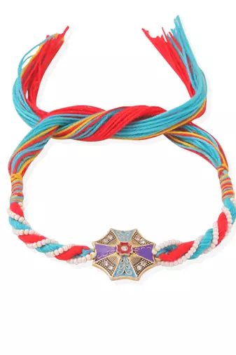 men floral design multicolor artificial stones & pearls thread rakhi with roli chawal chandan & mishri
