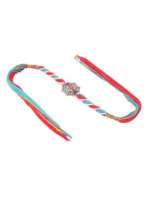 men floral design multicolor artificial stones & pearls thread rakhi with roli chawal chandan & mishri 3