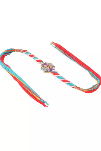 men floral design multicolor artificial stones & pearls thread rakhi with roli chawal chandan & mishri