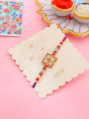 men multicolor artificial stones thread rakhi with roli chawal chandan & mishri 1