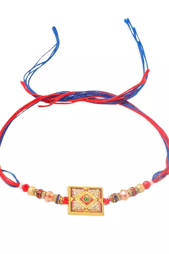 men multicolor artificial stones thread rakhi with roli chawal chandan & mishri