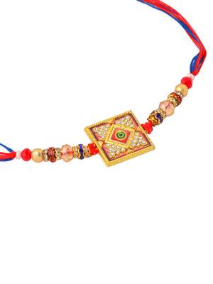 men multicolor artificial stones thread rakhi with roli chawal chandan & mishri 4