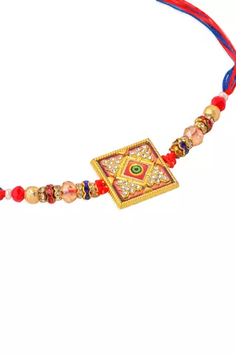 men multicolor artificial stones thread rakhi with roli chawal chandan & mishri