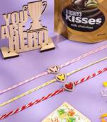 men set of 3 heart shape multicolor artificial stones thread rakhi combo