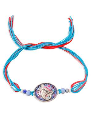 men red & blue ganesh ji thread rakhi with roli chawal chandan & mishri 4