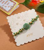 men green artificial beads round shape thread rakhi with roli chawal chandan & mishri