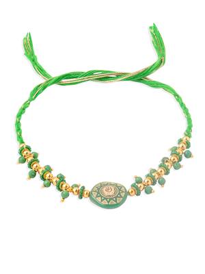 men green artificial beads round shape thread rakhi with roli chawal chandan & mishri 3