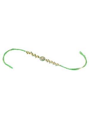 men green artificial beads round shape thread rakhi with roli chawal chandan & mishri 4