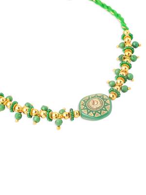 men green artificial beads round shape thread rakhi with roli chawal chandan & mishri 5