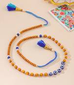 men evil eye multicolor thread rakhi with roli chawal chandan & mishri