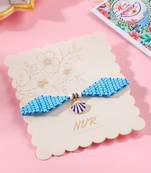 men blue pearls unique design thread rakhi with roli chawal chandan & mishri