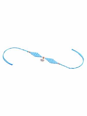 men blue pearls unique design thread rakhi with roli chawal chandan & mishri 4