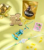 set of 2 blue & pink artificial stones & beads bhaiya bhabhi rakhi combo