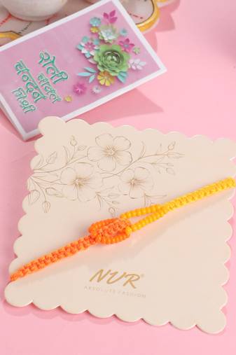 men's multicolor pearls thread rakhi with roli chawal chandan & mishri