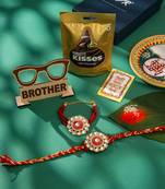 set of 2 handmade red kundan studded floral design bhaiya bhabhi rakhi combo