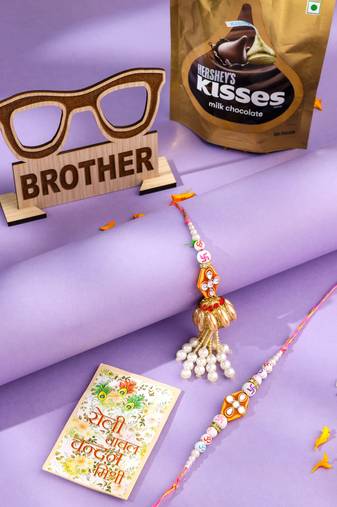 set of 2 multicolor artificial stones & pearls bhaiya bhabhi rakhi combo