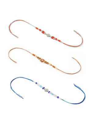men set of 3 multicolor artificial stones and beads rakhi with roli chawal chandan & mishri 2