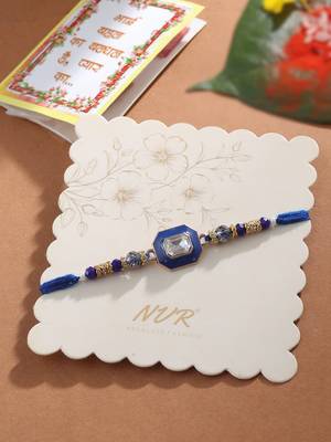men blue artificial stones handmade thread rakhi with roli chawal chandan & mishri 1