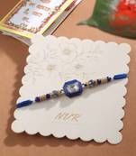men blue artificial stones handmade thread rakhi with roli chawal chandan & mishri