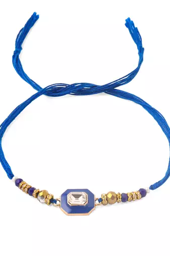 men blue artificial stones handmade thread rakhi with roli chawal chandan & mishri