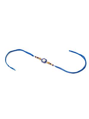 men blue artificial stones handmade thread rakhi with roli chawal chandan & mishri 4