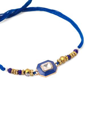 men blue artificial stones handmade thread rakhi with roli chawal chandan & mishri 5
