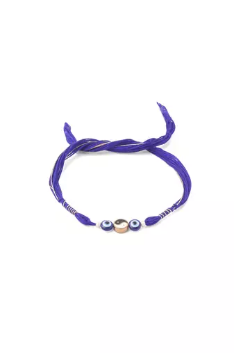 men set of 2 blue evil eye artificial beads thread rakhi with roli chawal chandan & mishri