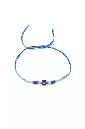 men set of 2 blue evil eye artificial beads thread rakhi with roli chawal chandan & mishri