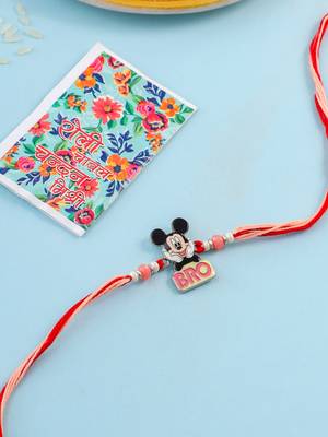 kids micky mouse character artificial beads thread rakhi with roli chawal chandan & mishri 1