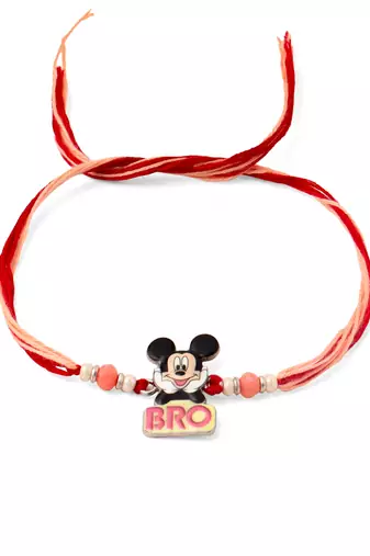 kids micky mouse character artificial beads thread rakhi with roli chawal chandan & mishri