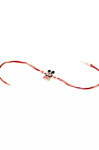 kids micky mouse character artificial beads thread rakhi with roli chawal chandan & mishri