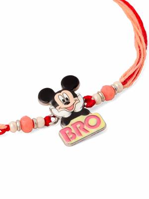 kids micky mouse character artificial beads thread rakhi with roli chawal chandan & mishri 4