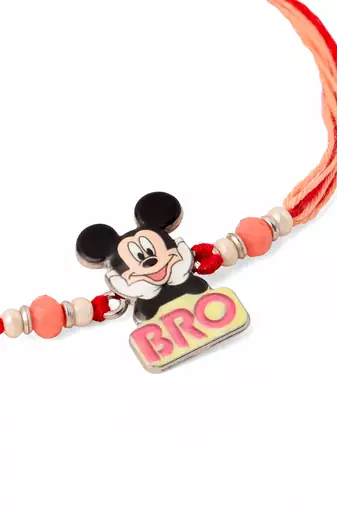 kids micky mouse character artificial beads thread rakhi with roli chawal chandan & mishri