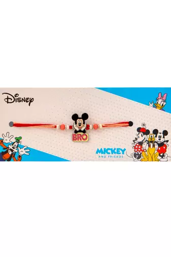 kids micky mouse character artificial beads thread rakhi with roli chawal chandan & mishri