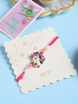 stylish red cartoon character kids rakhi with roli chawal chandan & mishri 1