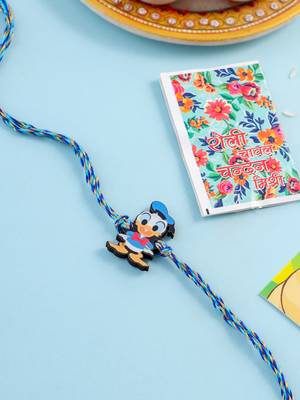 stylish blue cartoon character kids rakhi with roli chawal chandan & mishri 1